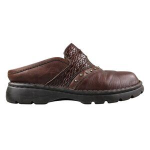 Double-H Women's Size 6.5 Brown Leather Embellished Slip On Western Mules